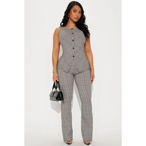 New! Fashion Nova Executive Meeting Plaid Pant Set Small NWT